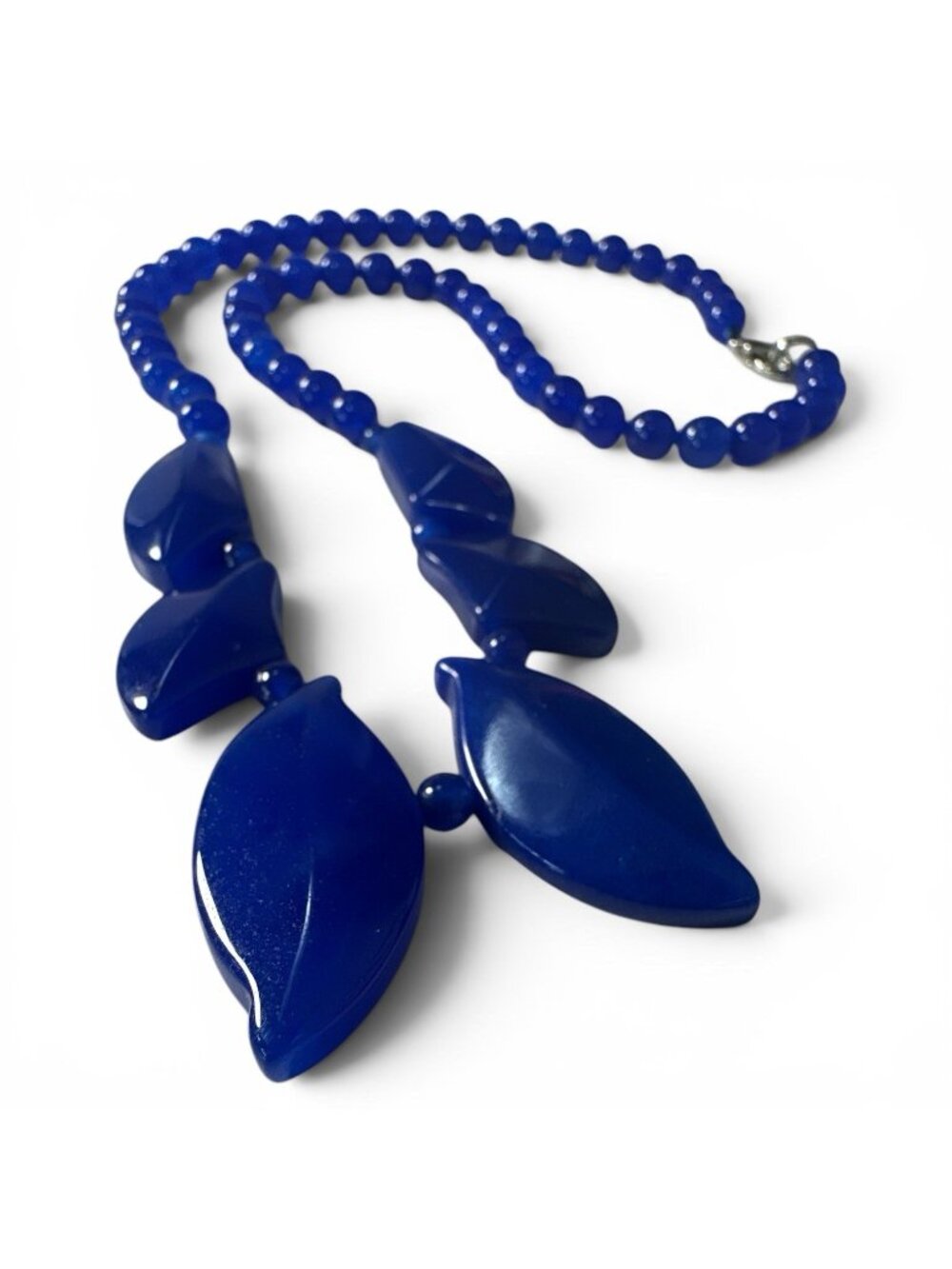 Original Art Deco CZECH Cobalt Blue Glass Drop NECKLACE - Picture 3 of 4